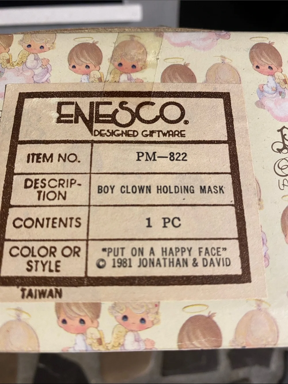 Precious Moments Figurine boy clown  with hearts holding mask